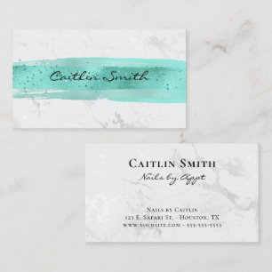 Aqua Brush Stroke Silver White Foil Marble Business Card