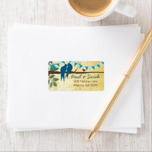 Aqua Bunting Vintage Love Birds Label