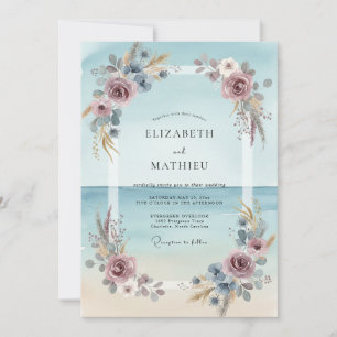Aqua Burgundy Foliage Eucalyptus Wedding Invitation