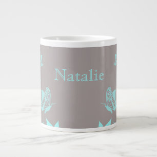 Aqua Butterfly Floral Jumbo Mug