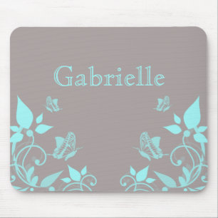 Aqua Butterfly Floral Mousepad