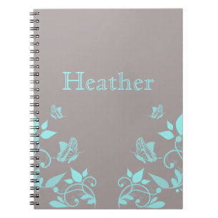 Aqua Butterfly Floral Notebook