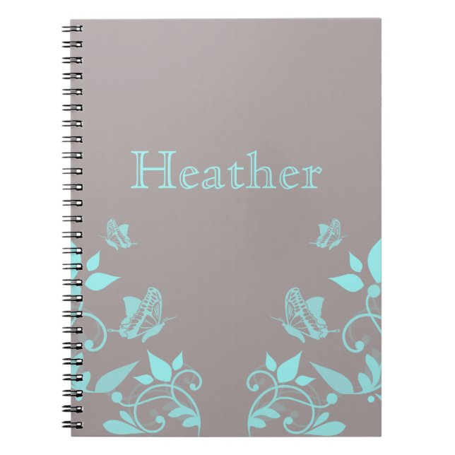 Aqua Butterfly Floral Notebook (Front)