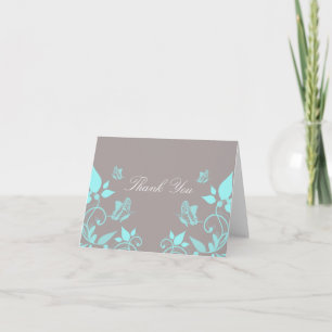Aqua Butterfly Floral Thank You Card