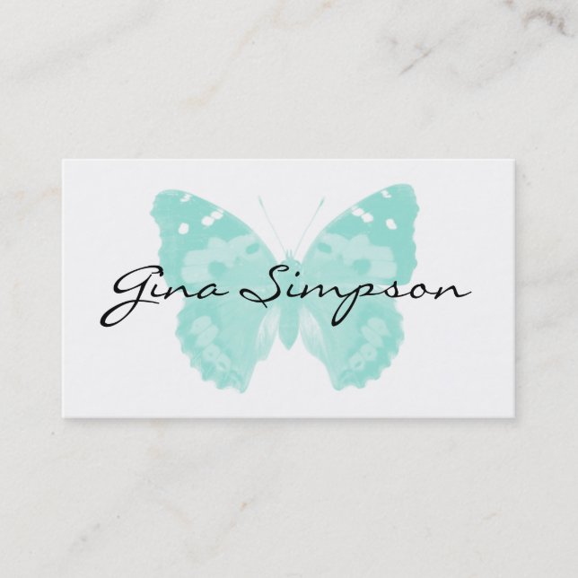 Aqua Butterfly Personalised Business Cards (Front)