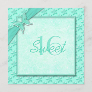 Aqua Butterfly Sweet Sixteen Invitation