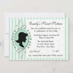 Aqua Cameo Girl Invitation