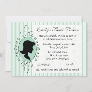 Aqua Cameo Girl Invitation