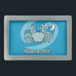 Aqua Cancer the crab zodiac astrology belt buckle<br><div class="desc">Cancer "The Crab" Greek astrology belt buckle with cancerian symbols and characteristics. The fourth sign of the Zodiac Cancer June 22 to July 22. Ruled by the moon. Uniquely designed by Sarah Trett.</div>