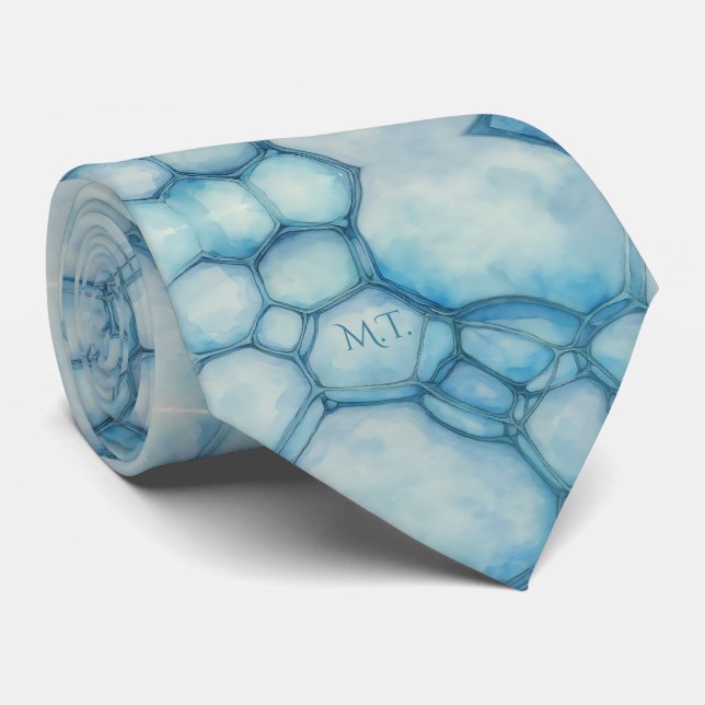 Aqua Cell Structure Watercolor Powder Blue Tie (Rolled)
