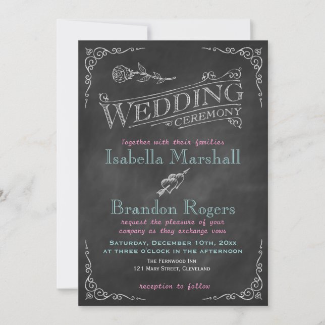 Aqua Chalk Wedding Invitation (Front)
