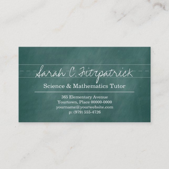 Aqua Chalkboard Teacher Tutor Business Card (Front)