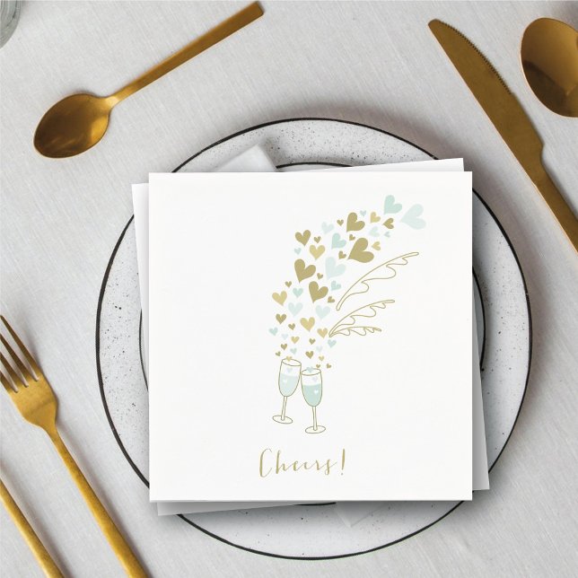 Aqua Champagne Cheers Engagement Wedding Party Napkin (Aqua Champagne Cheers Engagement Wedding Party Paper Napkins @ fat_fa_tin)