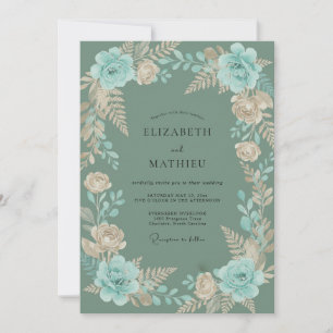 Aqua Champagne Fern Wedding Invitation
