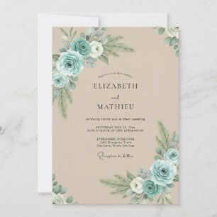 Aqua Champagne Peony Wedding Invitation