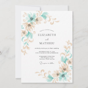 Aqua Champagne Vine Wedding Invitation
