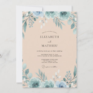 Aqua Champagne Watercolor Wedding Invitation