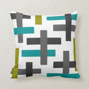 Aqua, Chartreuse and Grey Abstract Art Cushion