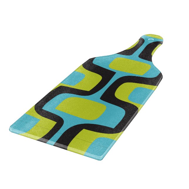 Aqua & Chartreuse Mid Century Mod Retro Pattern Cutting Board (Corner)