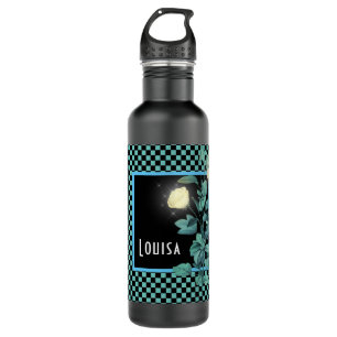 Aqua Chequerboard Floral Personalised 710 Ml Water Bottle