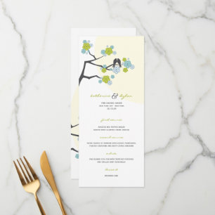 Aqua Cherry Blossoms Sakura Love Birds Wedding Menu