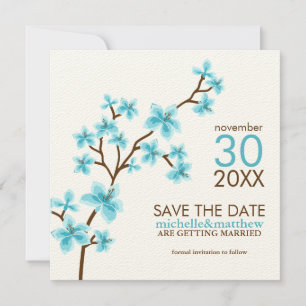 Aqua Cherry Blossoms Save the Date