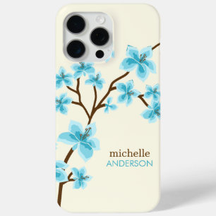 Aqua Cherry Blossoms Tree iPhone 15 Pro Max Case