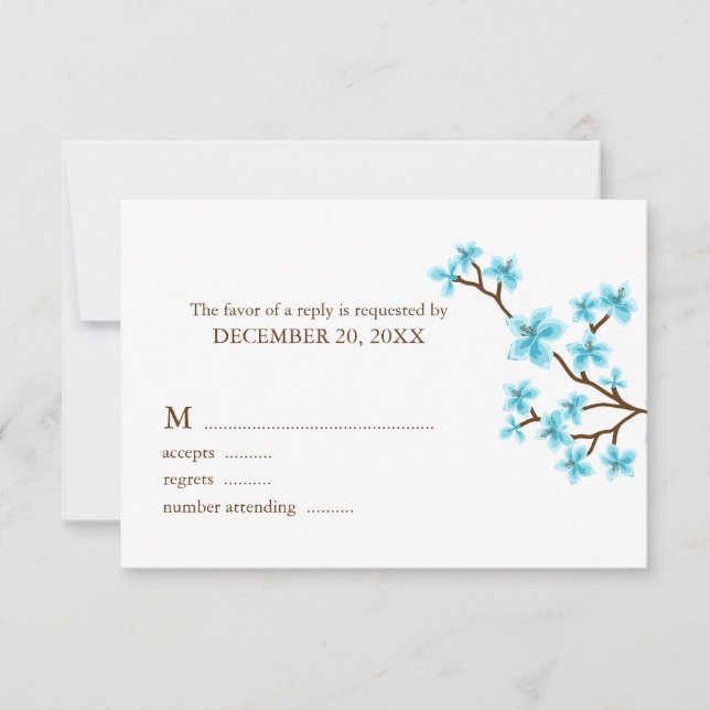 Aqua Cherry Blossoms Wedding Response Cards (Front)