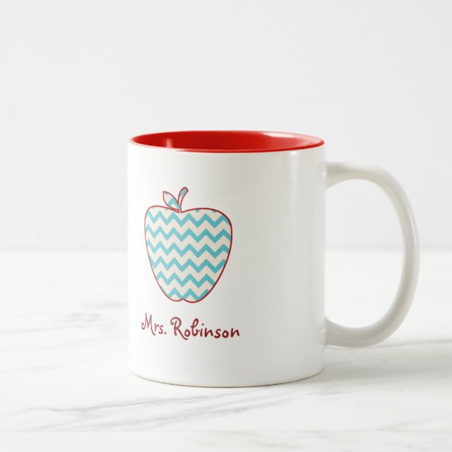 Aqua Chevron Apple Teacher Mug (Right)