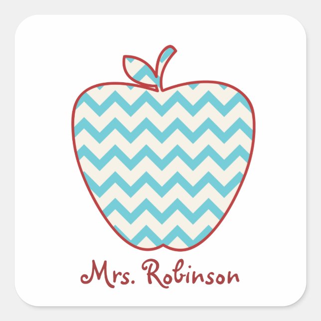 Aqua Chevron Apple Teacher Square Sticker (Front)