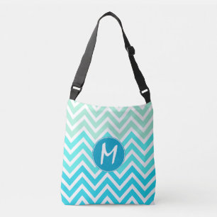 Aqua Chevron Monogrammed Cross Body Bag