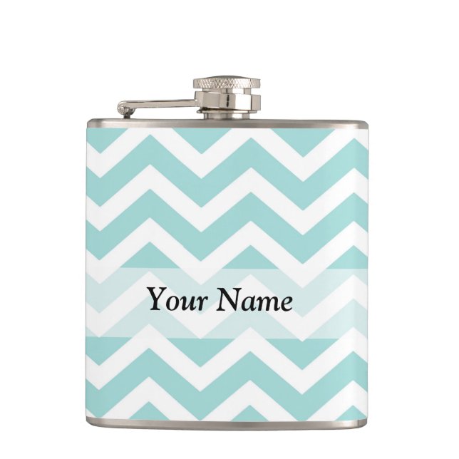 Aqua chevron pattern hip flask (Front)