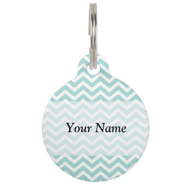 Aqua  chevron pattern pet tag (Front)