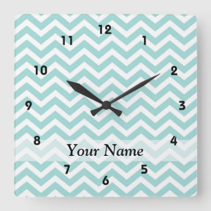 Aqua chevron pattern square wall clock