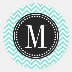 Aqua Chevron Zigzag Personalised Monogram Classic Round Sticker