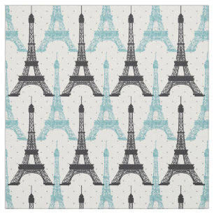 Aqua Chic Eiffel Tower Pattern Fabric