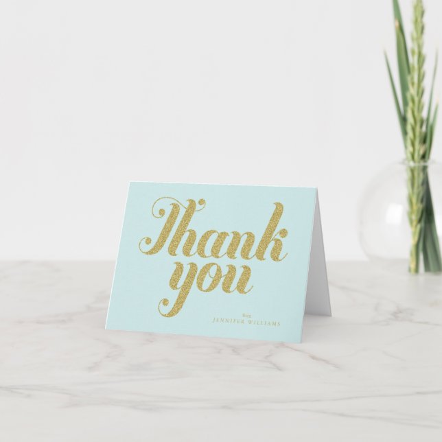 Aqua Chic Faux Gold Glitter Thank You Notes (Front)