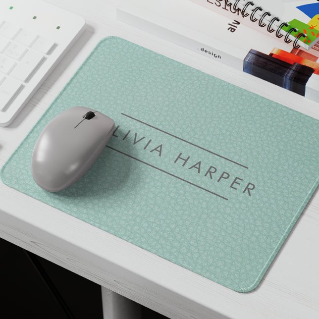 Aqua Chic | Minimal Leather Look Mouse Mat ("Personalized Monogram Faux Leather Texture Mouse Pad: Elevate Your Workspace with Style)