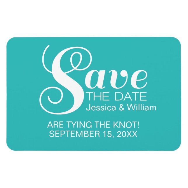 Aqua Chic Typography Save the Date Magnet (Horizontal)