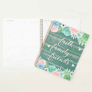 Aqua Chippy Wood Faith, Family, Friends Planner
