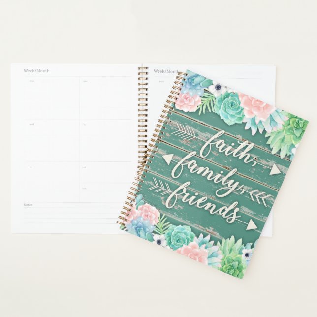 Aqua Chippy Wood | Faith, Family, Friends | Planner (Display)