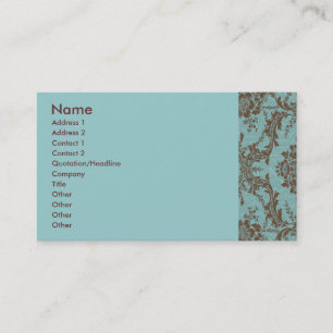 Aqua Chocolate Damask Customisable Business Card