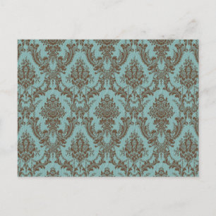 Aqua Chocolate Damask Postcard
