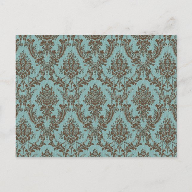 Aqua Chocolate Damask Postcard (Front)