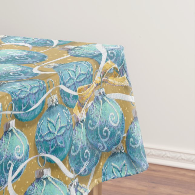 Aqua Christmas Balls Tablecloth (In Situ)