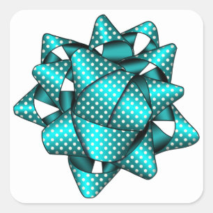 Aqua Christmas Bow Square Stickers, Glossy Square Sticker