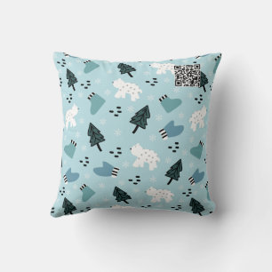 Aqua Christmas Trees, Boats, Bears  Throw Pillow