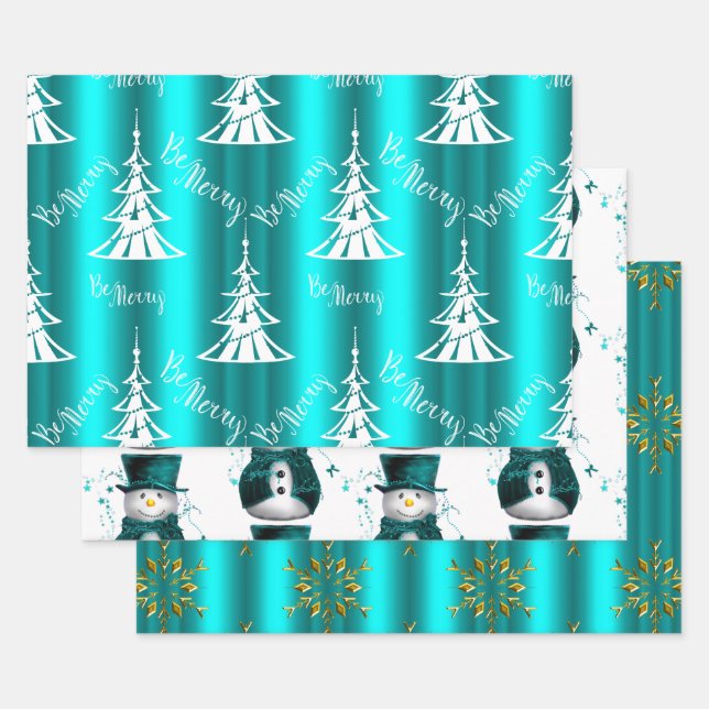 Aqua Christmas Wrapping Paper Sheets (Set)