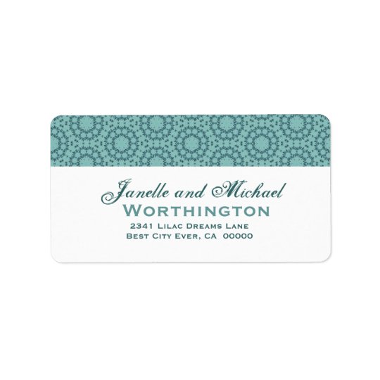 Aqua Circle Flowers Wedding Template Address Label