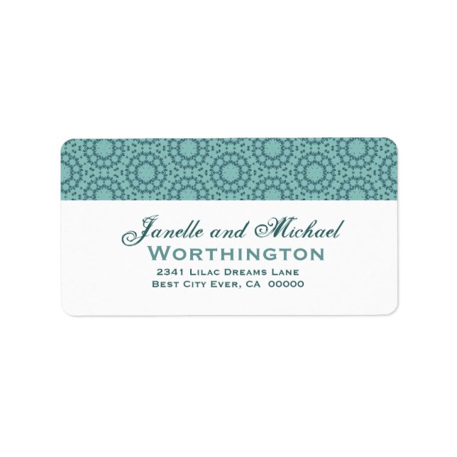 Aqua Circle Flowers Wedding Template Label (Front)